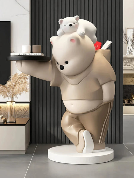 AOOKMIYA ART+ Creative Gifts Home Decor Bear Statue Tray Storage Rack Nordic Style Living Room Large Floor Art Ornaments Housewarming Gift Interior Figurines