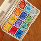 AOOKMIYA French SENNELIER Artist-grade Honey Pearlescent Watercolor 12 Colors 0.5/1ML Pigment Package Travel Portable Art Supplies