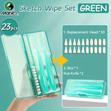 AOOKMIYA Marie's 23pcs Art Sketch Wipe Knife with Box,Rubbing Blending Brush,Smearing Tool for Sketching,Drawing,Mixing for Adults,Artist