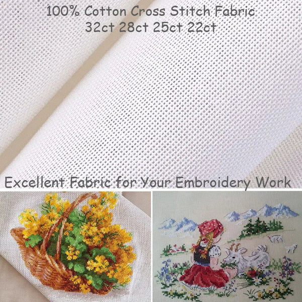 AOOKMIYA 100% Cotton Evenweave 32CT 28CT 25CT 22CT Cross Stitch Embroidery Canvas Fabric Cloth White Shiny Linen Flaxen Beige Brown Color
