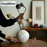 Boutique Pure Hand-painted Wisteria Ceramic Vase Larger Home Decorations Dried Plant Pot Household Flowerpot Tearoom  Ornament