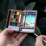 AOOKMIYA Empty Portable Watercolor Palette Set Walnut Magnetic Paint Box Travel Painting Sketching Portable Paint Tray Art Supplies