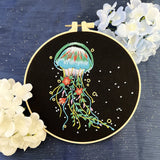 AOOKMIYA Stamped Embroidery Kit for Beginners with Jellyfish Pattern Cross Stitch kit  Color Threads Beach Ocean Style Cross Stitch Kit