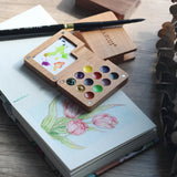 AOOKMIYA Portable Watercolor Palette Schmincke College-level 11-color Travel Watercolor Set Student Sketching Paint Box Art Supplies