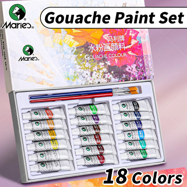 AOOKMIYA Marie's Gouache Paint Set,18 Colors & 2pcs Paintbrushes Kit in 5ml/Tubes for Canvas,Paper,DIY,Painting for Adults,Students