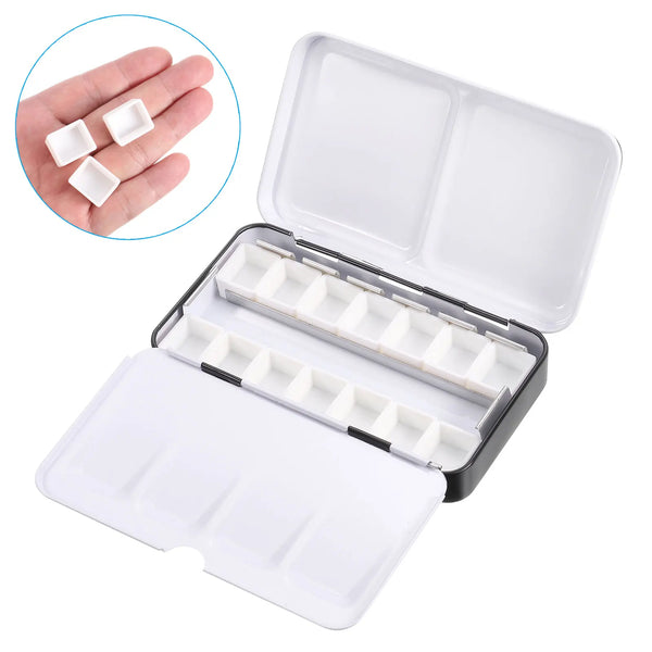 Empty Watercolor Palette Metal Watercolor Tin with 14pcs Half Pans Paint Case with Lid Paint Box for Travel Gouache Oil Painting