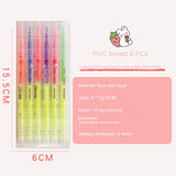 3/6Pcs/Set Double Head Fluorescent Highlighter Pen Markers Pastel Drawing Pen for Student School Office Supplies Cute Stationery