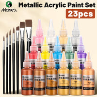AOOKMIYA 22pcs Marie's Metallic Acrylic Paint Set,15 Colors & 7pcs Paintbrushes,Rich Iridescent Pearlescent Pigments for DIY,Rock,Glass