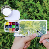 AOOKMIYA Empty 12 Color Watercolor Paint Box Portable Palette Iron Box Magnetic Clip Combination Travel Painting Art Supplies
