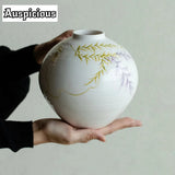 Boutique Pure Hand-painted Wisteria Ceramic Vase Larger Home Decorations Dried Plant Pot Household Flowerpot Tearoom  Ornament