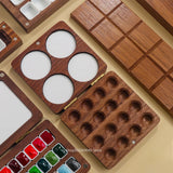 AOOKMIYA Empty Portable Watercolor Palette 12/24 Grid Walnut Watercolor Paint Storage Box Travel Sketching Artist's Art Supplies
