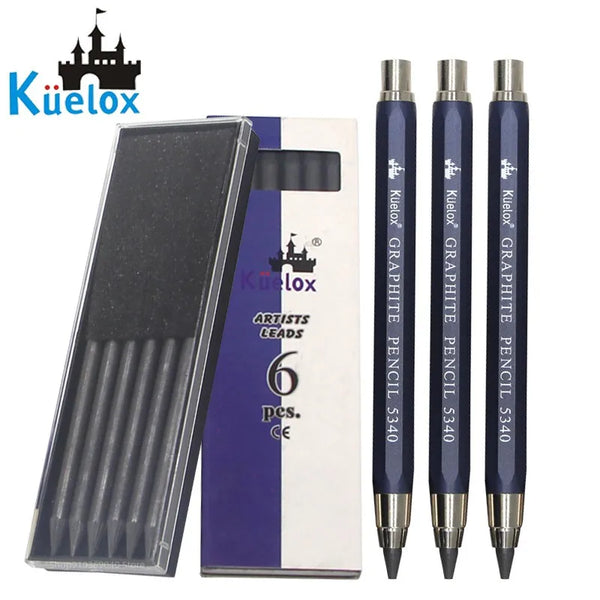 AOOKMIYA KUELOX Sketch Automatic Pencil 5.6mm Metal Rod Press Type Active Core 5340 Sketch Pencil 2B/4B/6B Refill Art Supplies
