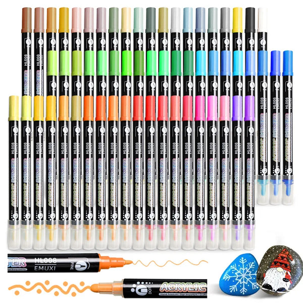 AOOKMIYA 12/24/36/48/60 Colors Dual Tip Acrylic Paint Markers Set for Rock,Canvas,Plastic,Metal,Wood,Stone,DIY for Students&Adults