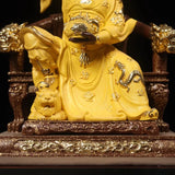 Hand Carved Wooden Painted Gilded Zhao Gongming Statue Riding Tiger - Five Roads Wealth God Ornament Feng Shui Home Office Desk
