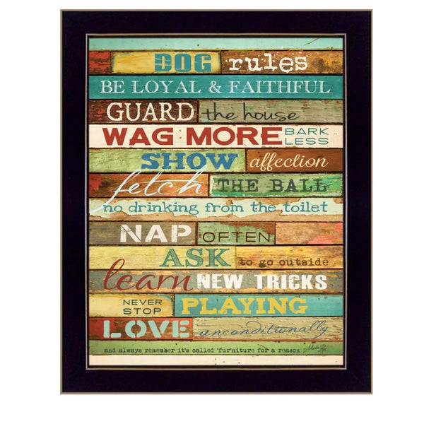 AOOKMIYA Printed Wall Art Ready to Hang Framed Poster Dog Rules Black Frame