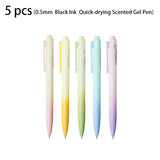 Deli 5pcs 0.5mm Fragrant Black Ink Quick-drying Cute Gel Pen Stationery Gift Office&School Supplies Kawaii Scented Pens