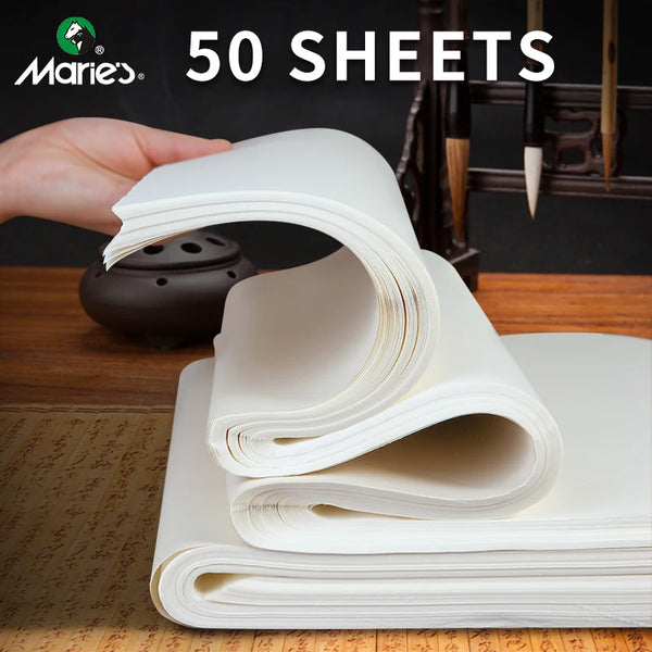AOOKMIYA 50 Sheets Marie's Rice Paper,Sheng (Raw) Xuan for Sumi & Oriental Painting,Ink Drawing,Chinese Calligraphy,Watercolors