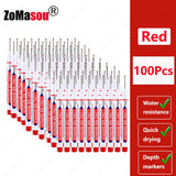 1-100Pcs 2cm Waterproof Long Head Markers Deep Hole Marker Pen for Metal Carpenter Red/Black/Blue/Green Ink Woodworking Tools