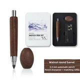 New 5.5x5.6mm Automatic Pencil Imported Movement Architectural Drawing Sketching Core Sharpener Walnut Wood Carbon Rod Set