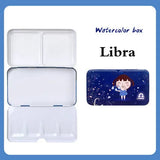 AOOKMIYA Portable Watercolor Iron Box Empty Twelve Constellation Pattern Three-fold Paint Storage Box Paint Palette Painting Art Supplies