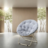 Comfortable Faux Fur Saucer Chair Round Folding Lounge Chair Living Room Flexible Seating for Adults Big Moon Shape Decorative