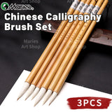 AOOKMIYA Marie's 3pcs Wool Sumi Chinese Calligraphy Brushes with 1.14/1.3/1.57-inches Length to Small Regular Script,Painting, Drawing