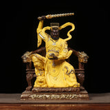 Hand Carved Wooden Painted Gilded Zhao Gongming Statue Riding Tiger - Five Roads Wealth God Ornament Feng Shui Home Office Desk