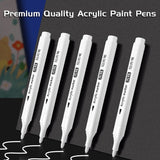 AOOKMIYA 5pcs White Acrylic Marker,Permanent Pen Art Supplies for Black Paper,Tire,Plastic,Stone,Metal,Painting for Artists,Beginners