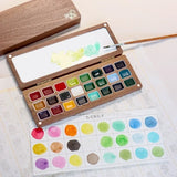 AOOKMIYA 24 Colors 1ml Solid Watercolor Pigment Wooden Box with Palette Handmade Solid Pigment Painting Portable Nail Art Supplies