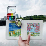 Empty Watercolor Palette Mini Travel Paint Box Metal Watercolor Paint Packing Box Going Out Sketching Painting Art Supplies
