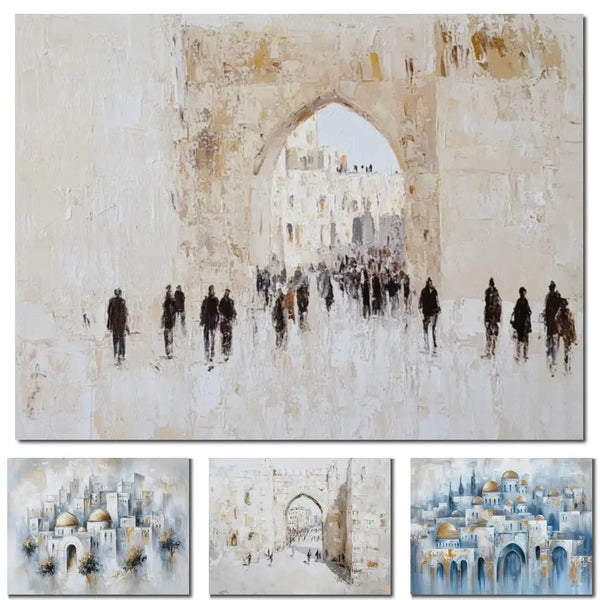 AOOKMIYA ART+ Creative Gifts Large Jewish Kotel Canvas Art Hand Painted Textured Oil Painting Abstract Jerusalem Landscape Artwork for Family Room Decor Gift