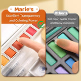 AOOKMIYA Marie's 18/24/36/48 Colors Solid Watercolor Paint Set,Includes Refillable Water Pens, Porcelain Plates, Sponge,Watercolor Paper