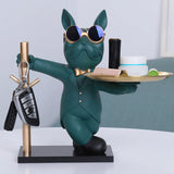 French Bulldog Sculpture Dog Statue Decorative Figurine Storage Metal Tray Coin Piggy Bank Entrance Key Snack Holder