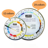 AOOKMIYA French Pebeo Solid Watercolor Paint 12/24 Colors Tin Box Set Comes with Palette Artist Travel Portable Painting Art Supplies