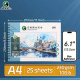 AOOKMIYA 25 Sheets Marie's Watercolor Pad 16k/A4/8k 230gsm/108lb for Drawing,Writing,Acrylic,Perfect Gift for Artists and Professionals