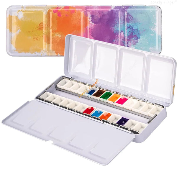 AOOKMIYA Lonely Finger Metal Travel Watercolor Tin Box with Fold-Out Palette 26 Half Pans（without Paints）  AOOKMIYA.COM