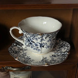 European Ceramic Blue and White Coffee Cup Butterfly Creative Blue and White Porcelain Mug Afternoon Camellia Flower Tea Cup New