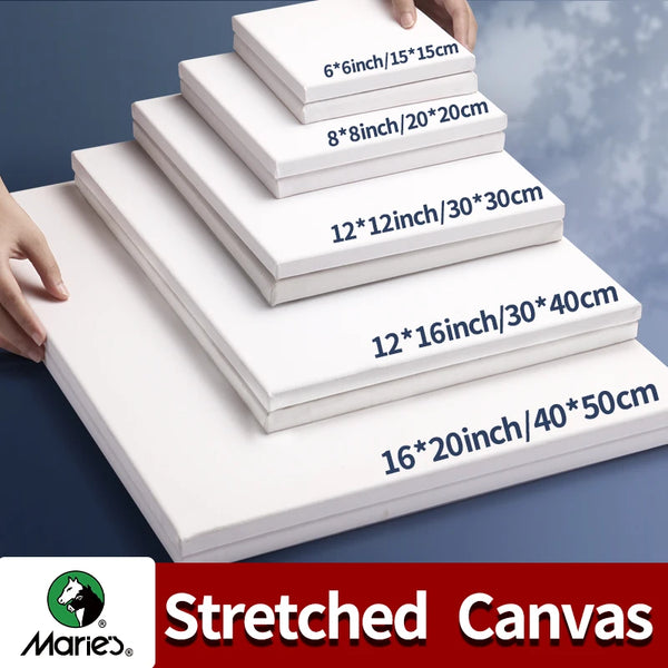 AOOKMIYA Marie's 3 Pack Stretched Canvas with 6x6", 8x8", 12x12", 12x16" and 16x20", 100% Cotton Primed White Rectangular Wooden Framed