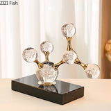 AOOKMIYA Geometric Crystal Molecular Ball Ornament Electroplated Metal Glass Sculpture Display Statue Home Decoration Accessories Crafts