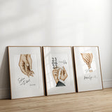 Family Hands Timeline Personalized Poster Couple Baby Name Weding Birth Date Custom Wall Art Print Memorial Day Gift Home Decor