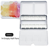 Empty Metal Watercolor Tin Palette Boxes with 14/26/52pcs Detachable Half-Pans Design for DIY and Travel Use(Small/Medium/Large）