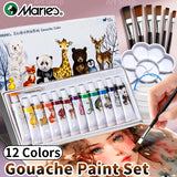 AOOKMIYA 12 Colors Marie's Gouache Paint Set with 1 Paintbrush,Professional 5ml/Tubes for Painting,Canvas,Paper,DIY for Hobbists,Artists