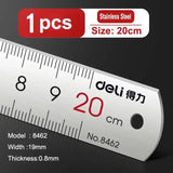 Deli Stainless Steel Ruler 15/20/30cm Metal Straight Ruler for Home School Precision Measuring Drawing Tool Supplies