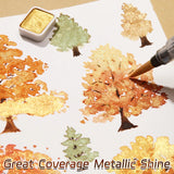 AOOKMIYA Metallic Watercolor Paints Handmade 12 Colors Gold Slivery Starry Pearl-Tinted Portable Box for Painting, Diary, Notes, Doodles