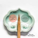 Ruyi Ink DishCeramic Small Regular Ink BoxInk PondInk Plate with LidCustomized Brush HolderPaperweight for Calligraphy