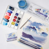 AOOKMIYA Winsor & Newton Cotman Solid Watercolor Paint Portable Travel Half Pan Paint Pigment with Palette Tray Paint Brush Set Painting  AOOKMIYA.COM