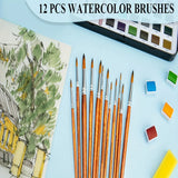 12Pcs Artist Paint Brush Set - Versatile Pointed & Round Tips for Watercolor, Acrylics, Ink, Gouache, Oil, Tempera