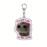 AOOKMIYA ART+ Creative Gifts Creative Cute Pink Bowknot Hamster Keychian For Women Men Simple Design Im Just A Girl Sad Animal Keyring Bag Funny Jewelry