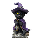 Adorable Witch Cat Figurine for Halloween Home Decoration or Gift Resin Witch Kitten Figurine