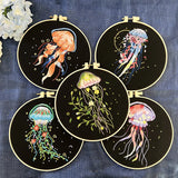 AOOKMIYA Stamped Embroidery Kit for Beginners with Jellyfish Pattern Cross Stitch kit  Color Threads Beach Ocean Style Cross Stitch Kit